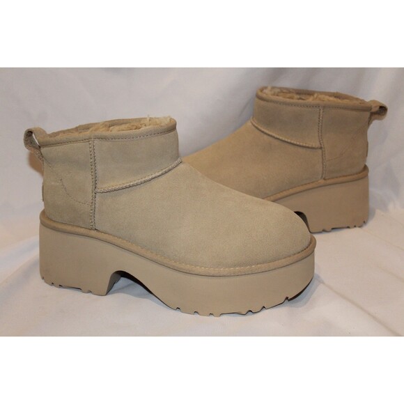 UGG WOMEN NEW HEIGHTS ULTRA MINI PLATFORM SUEDE SHEARLING LINED BOOTS MUSTARD 11 - Picture 2 of 8